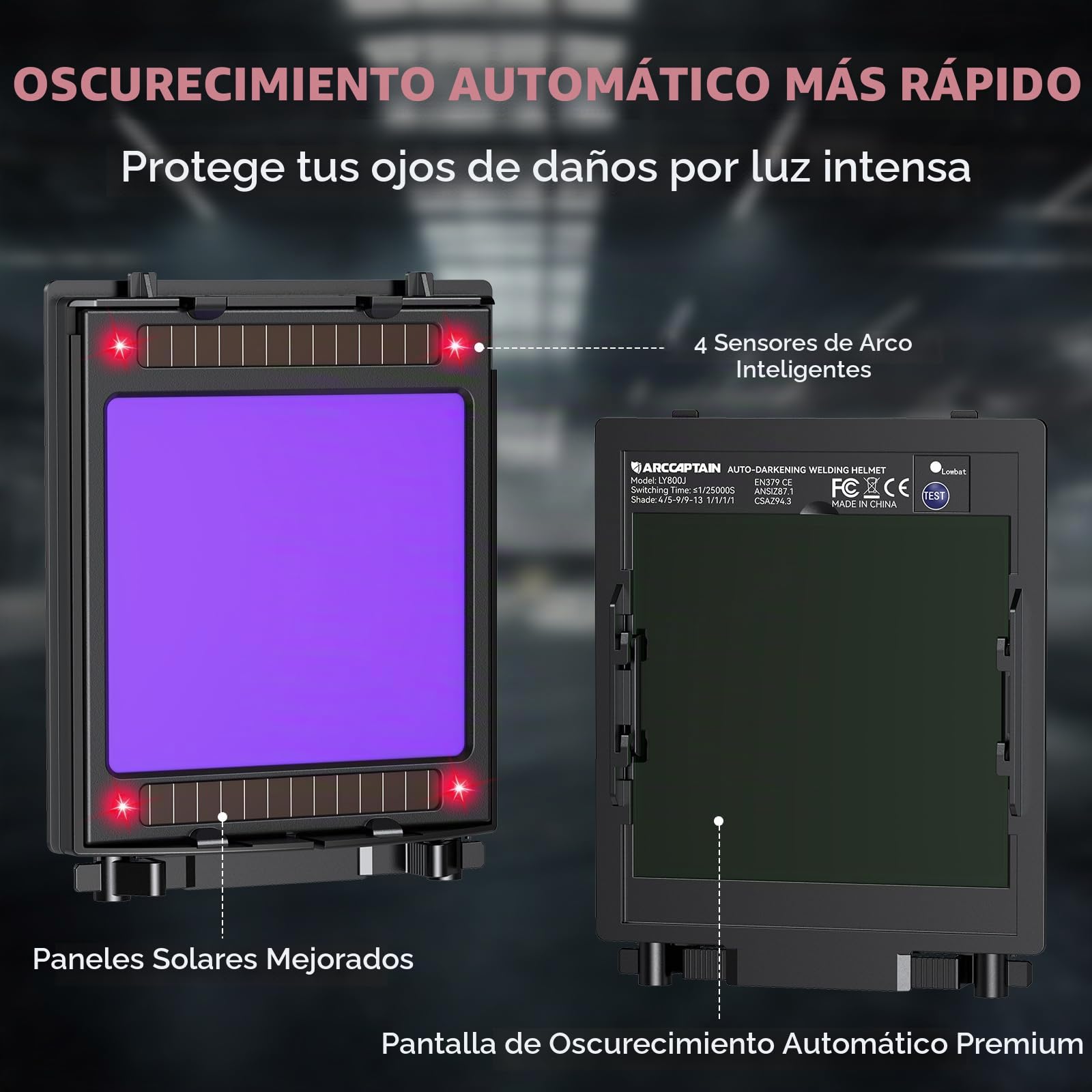 ARCCAPTAIN Casco de Soldadura con Oscurecimiento Automático, 100 x 93 mm