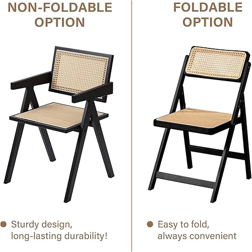 Miniatura 4 de Juego de 2 sillas plegables de ratán, sillas de comedor modernas de mediados de siglo, sillas de bambú al aire libre para dormitorio, sala de estar,
