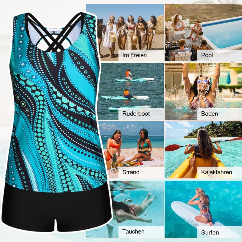 JASAMBAC Bikini Push Up damskie 3-częściowe tankini damskie szorty kąpielowe z wysokim stanem, prosty strój kąpielowy, damski sportowy kostium kąpielowy, moda kąpielowa na basen, plażę