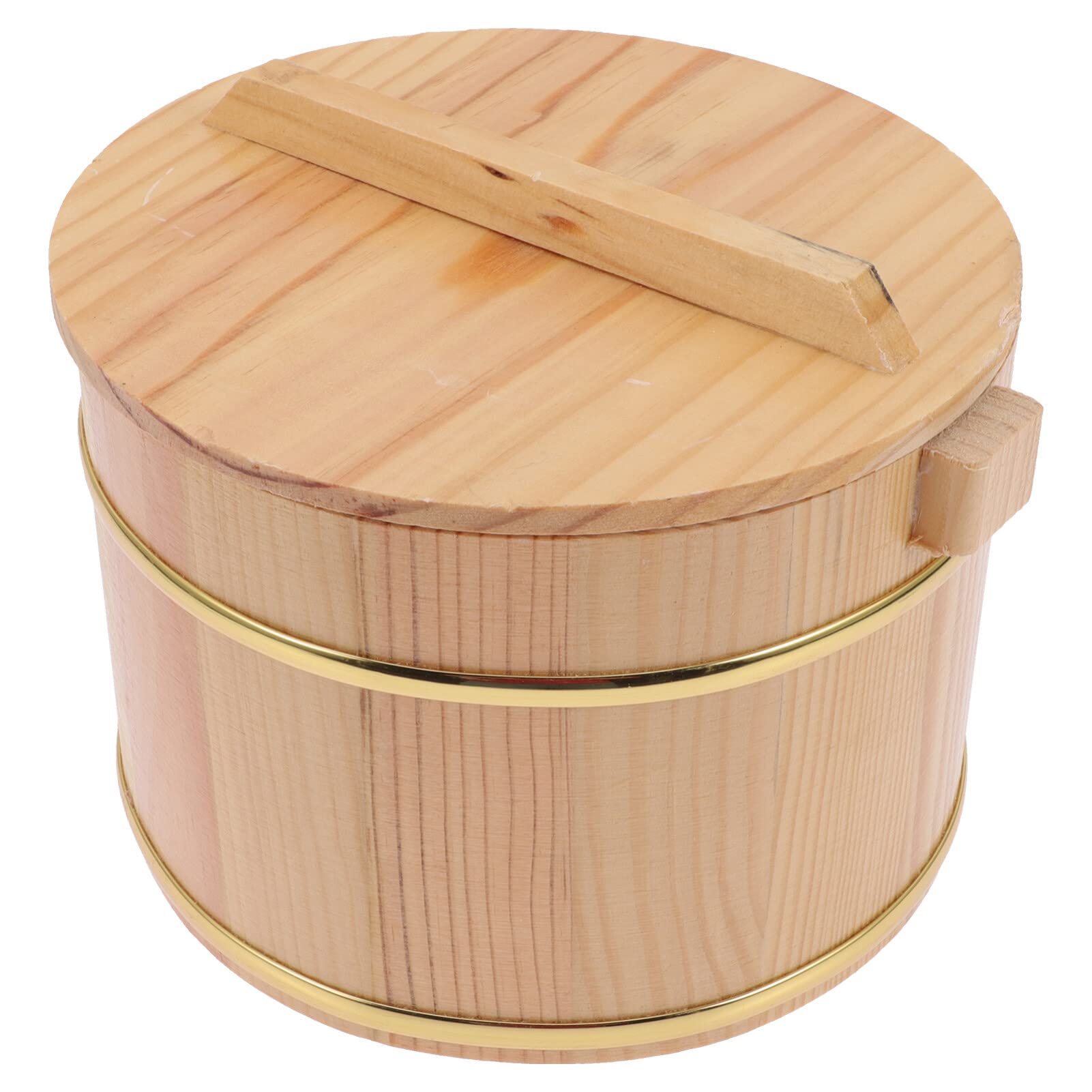 Luxshiny Wooden Bucket for Steamed Rice Household Rice Container Lid Multi-function Food Storage for Kitchen and Restaurant Random Style