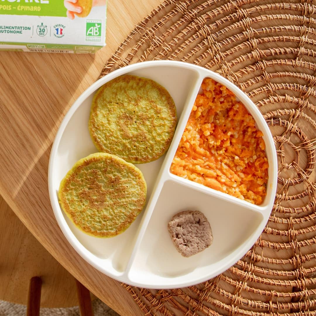 Yooji - Lot x6 Pancakes Petit pois Carotte bio pour repas bébé dès 8 mois - Introduction purée morceaux, Alimentation autonome et DME - 18 repas
