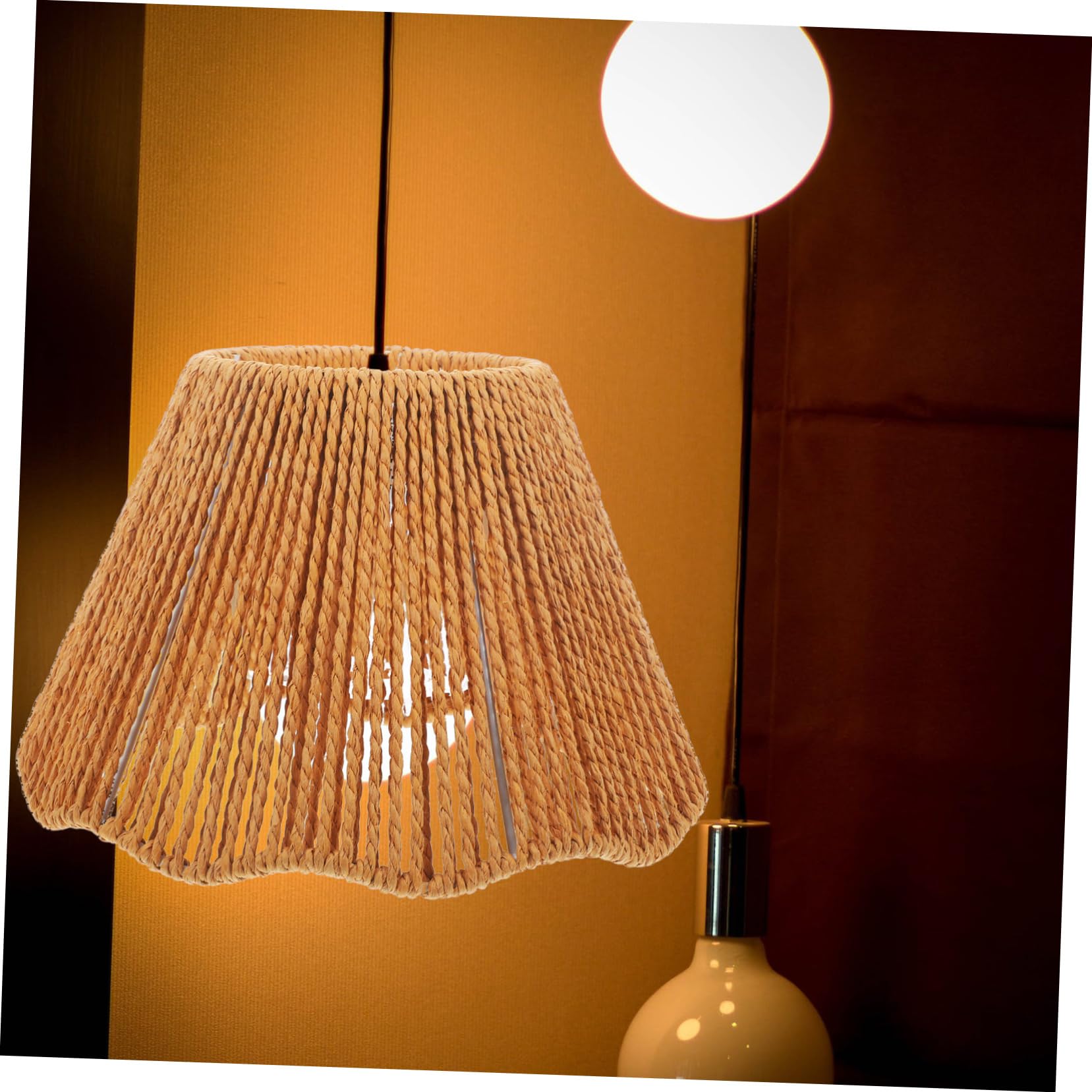 Abat-jour Vintage en Papier Tressé Marron, Modèle Ondulé