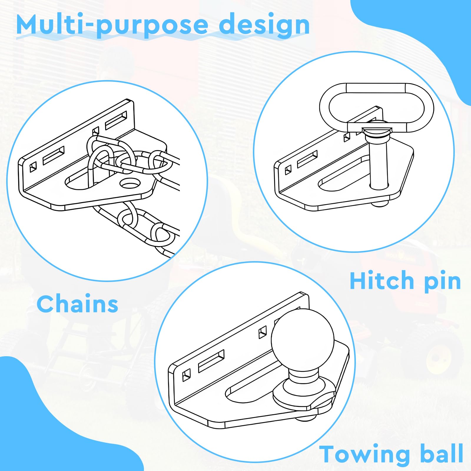 SWAWIS Attelage Tracteur Tondeuse Universel Heavy Duty pour Tondeuse Zero Turn Compatible 4-13,8cm Entre Boulons Encoche Chaîne 8,9x3,9 cm Trou d'Accroche 1,9 cm Boule Attelage Remorque