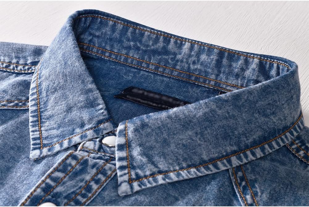 Men's Short Sleeve Double Pocket Snap Denim Shirt - Image 2