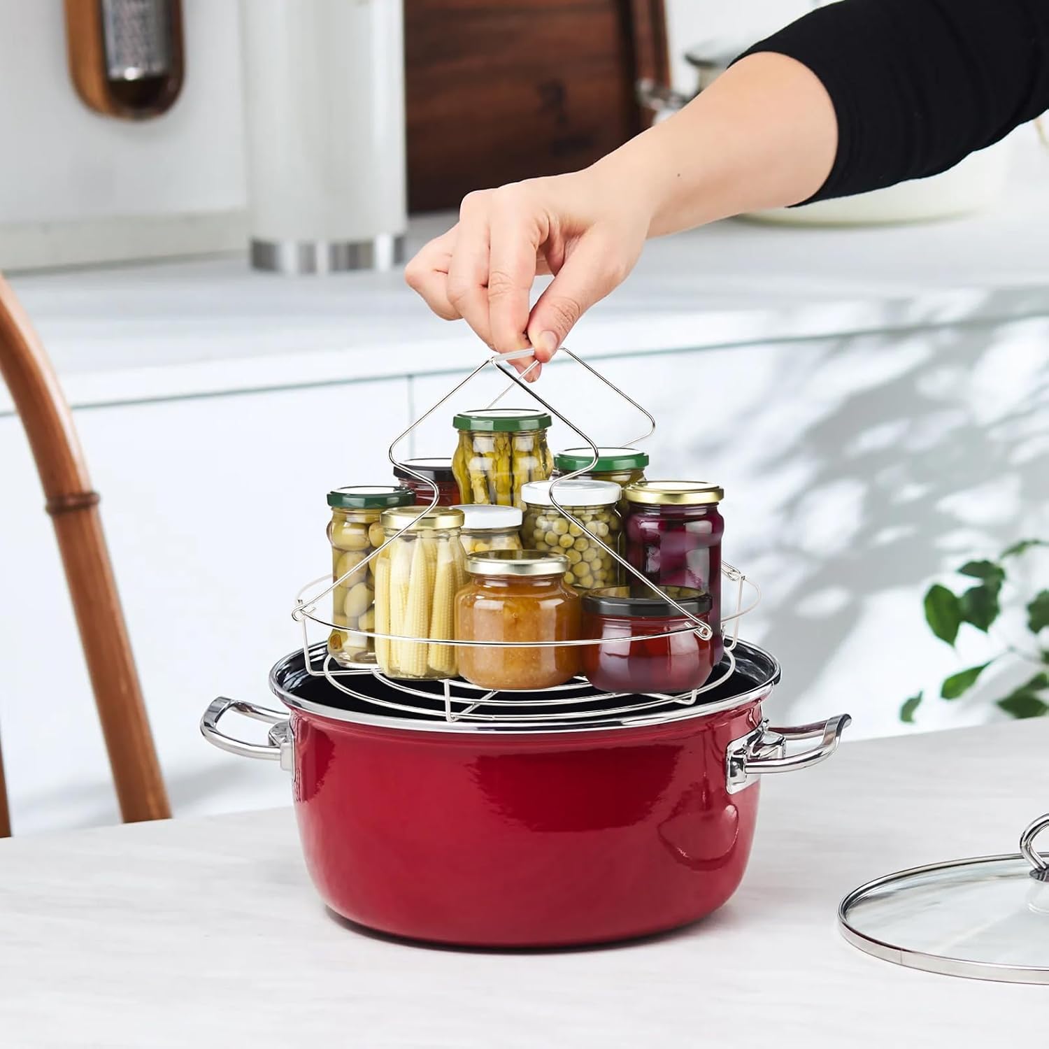 Stainless Steel Canning Rack,Anti Scalding Foldable Extra Stability Canning Tools Set with Contour Handles Holds 8 mason jars of 16 fluid ounces Pressure Canner Pot