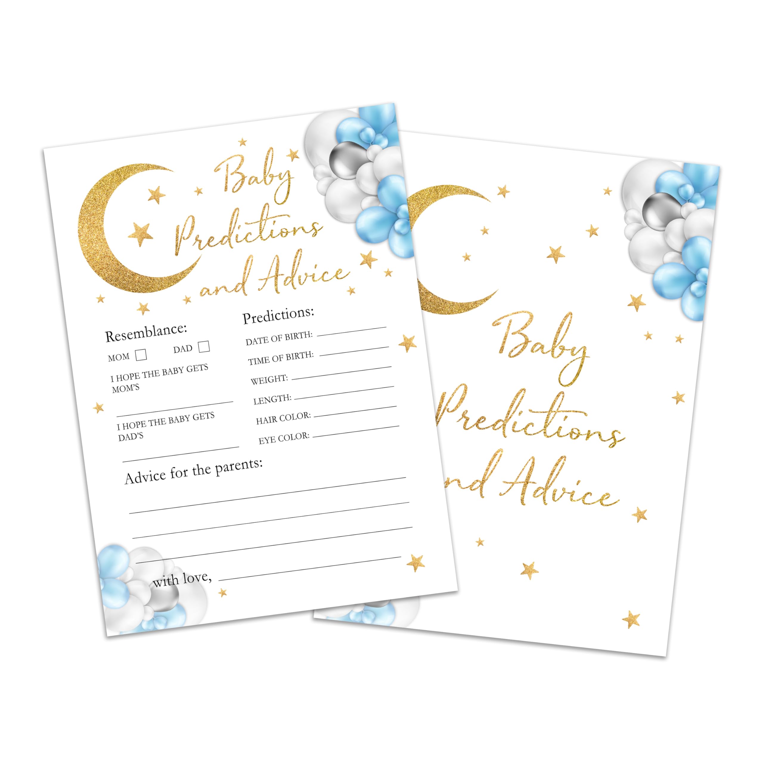 QUDNCR Baby Shower Game Cards, Moon & Stars Design, 25 Cards, 5x7 Inch, Adults, Unisex, Party Game
