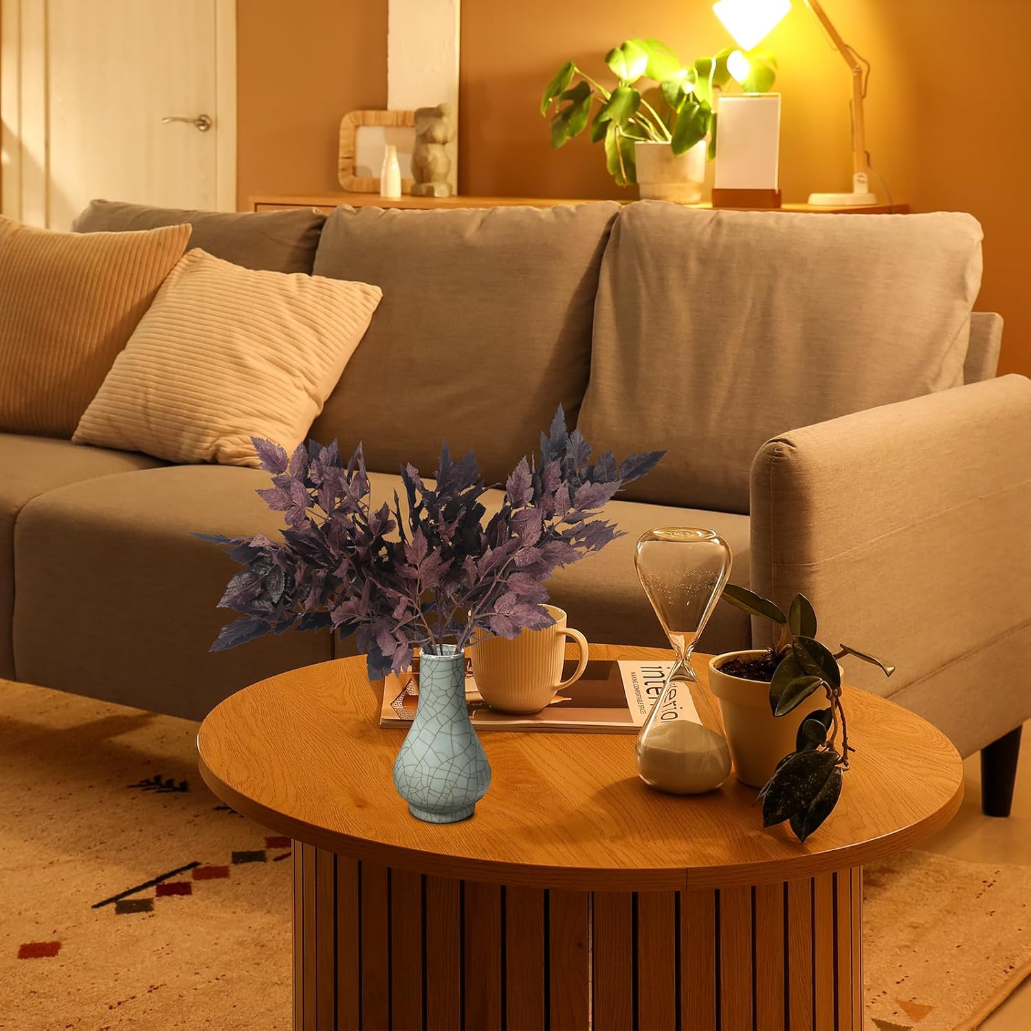 3 Pack Artificial Cimicifuga Plant Leaf 21 inch Faux Plum Cimicifuga Ramosa Leaf Branch Fall Cimicifuga Stems for Home Vase Table Wedding Farmhouse Mantel Harvest Decor(3, 21 inch)