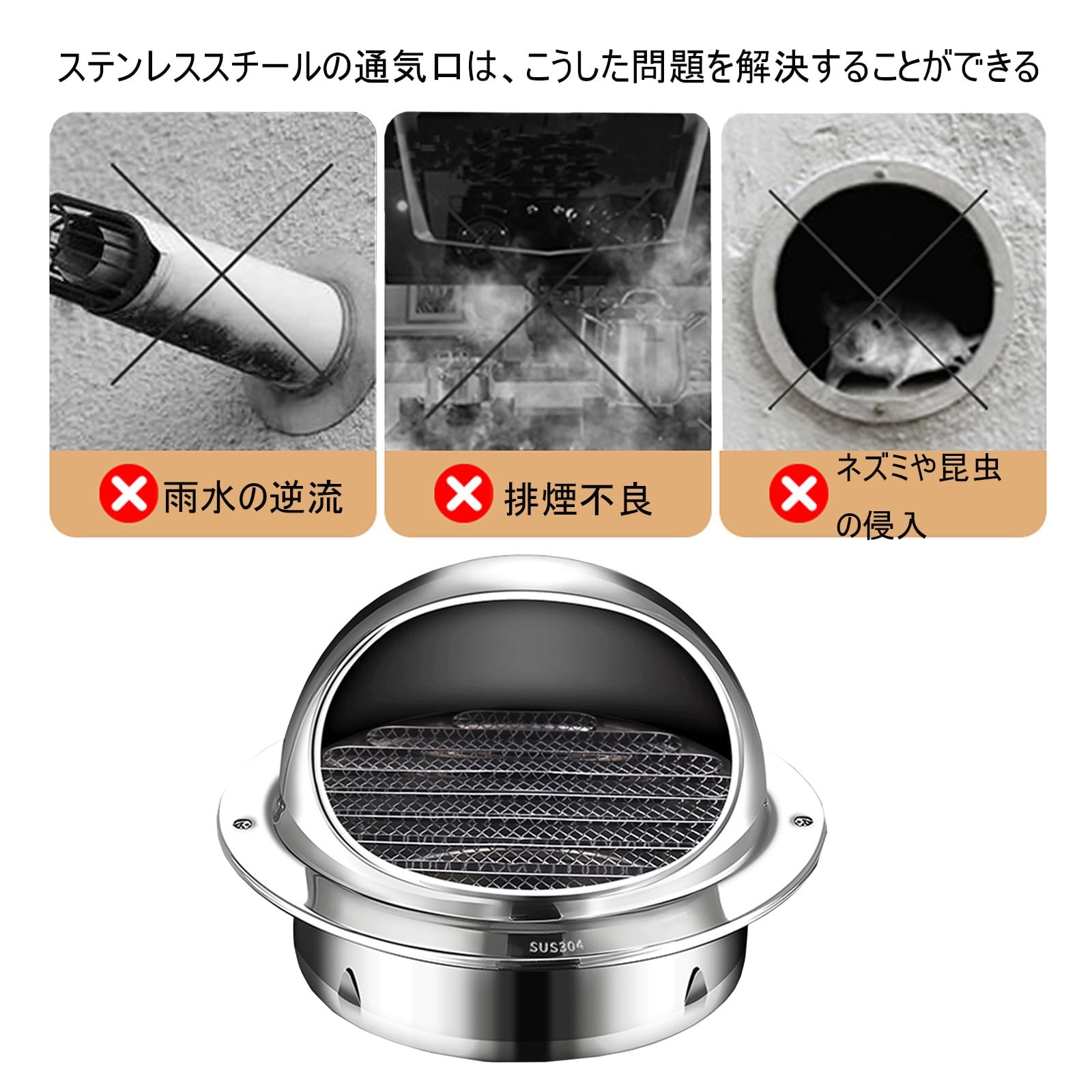 Amazon.co.jp: 304ステンレス製 排気口 換気システム 自然換気用丸型