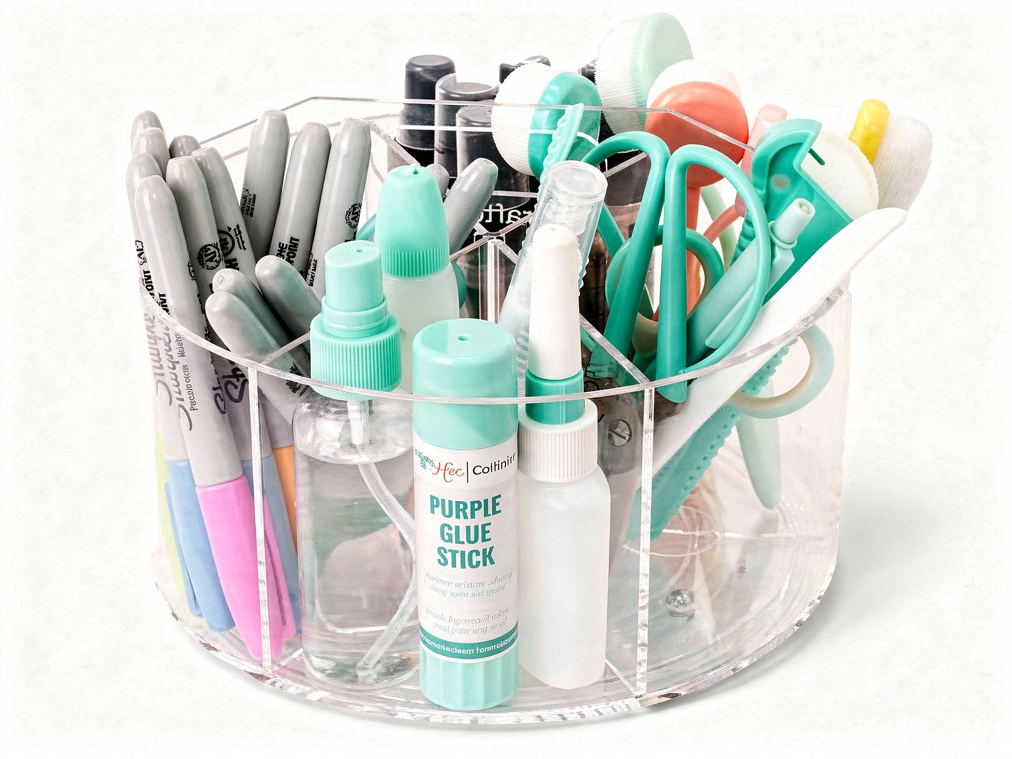 Craftelier - Organizer da scrivania girevole a 360 gradi, portapenne acrilico trasparente con 6 scomparti e maniglia, diametro 20 cm, contenitore ideale per ufficio, casa e scuola