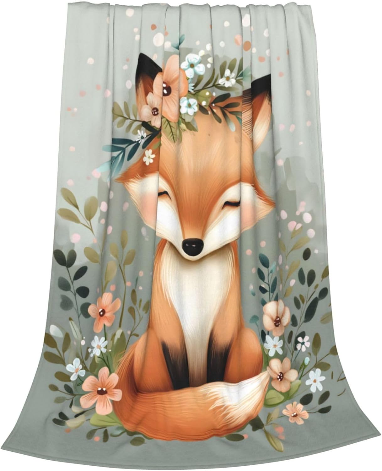 Cute Flower Fox Blanket Gifts for Kids Girls Animal Flannel Throw Blankets Soft Comfy Lightweight for Home Decor Couch Bed Sofa 60x50 Inches - Image 2