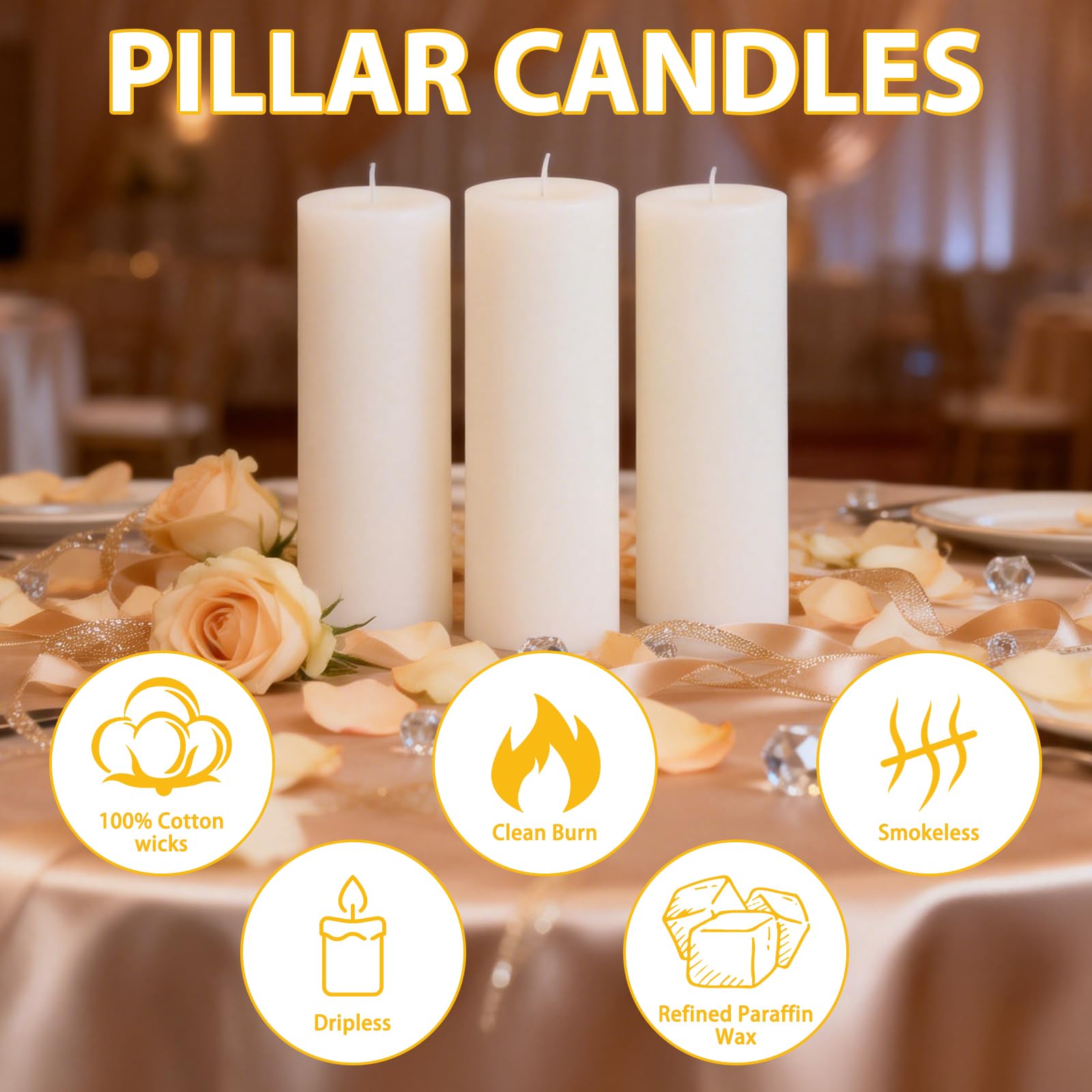 Paquete de 24 velas blancas sin perfume de 20,3 cm, sin goteo, sin humo, velas cilíndricas de combustión limpia para bodas, decoración del hogar, iglesia e iluminación de emergencia