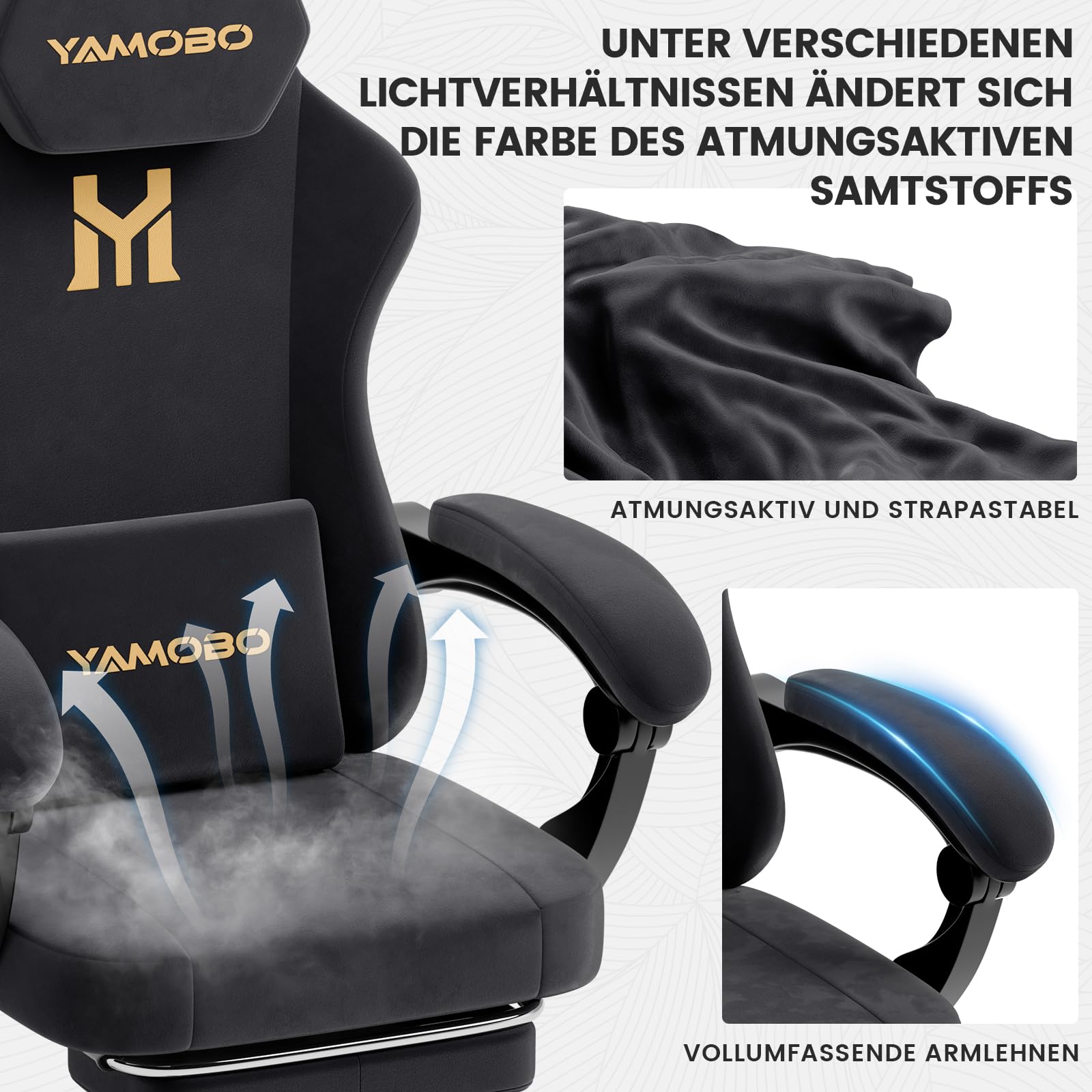 Gaming Stuhl Stoff Ergonomisch Gaming Chair mit Fußstütze Schwarz