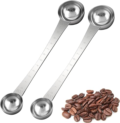 Miniatura 10 de AUEAR, Endurance - Cuchara medidora de café de acero inoxidable, 1 cucharada y 1 cucharadita de mango largo con marca de garrapata para té y azúcar