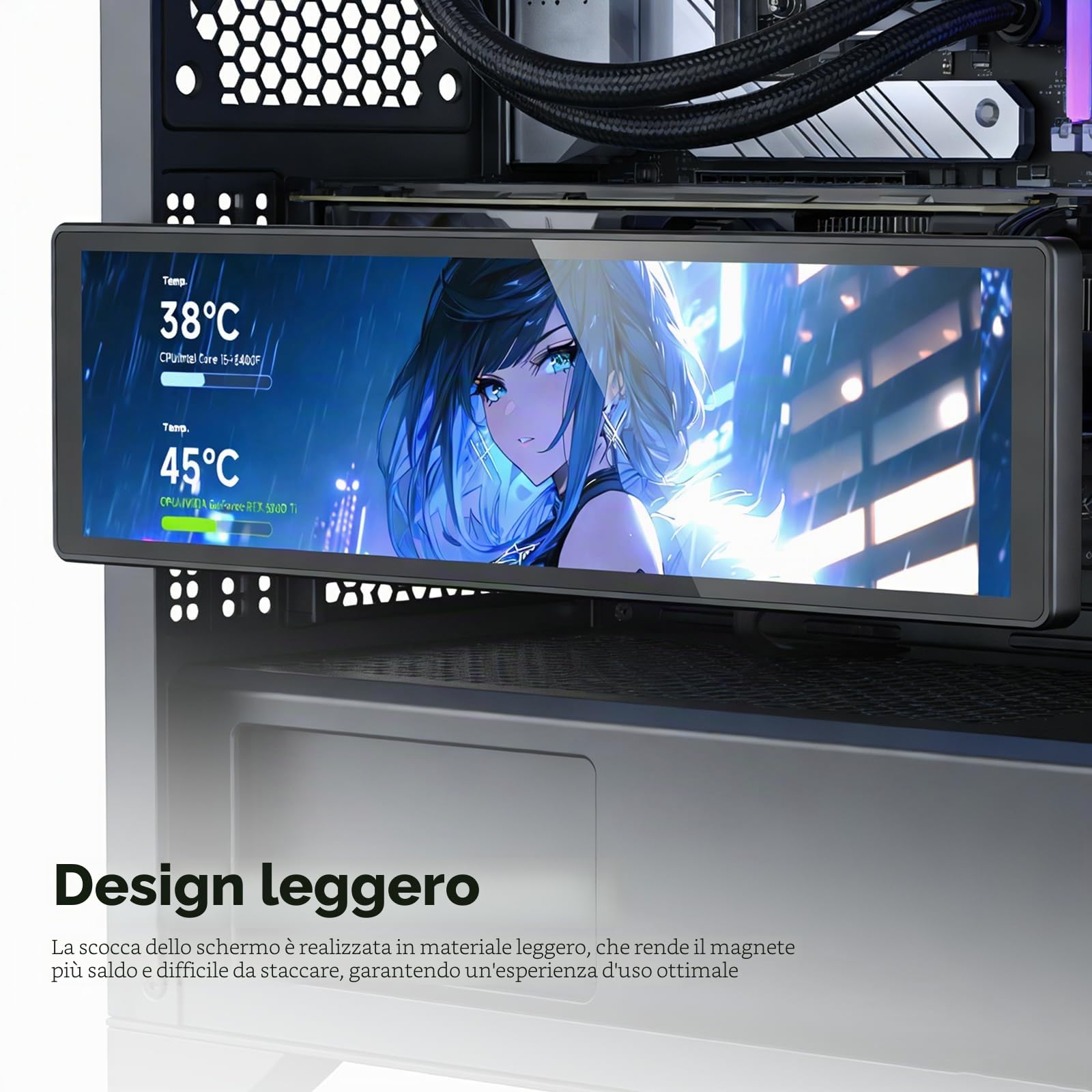 TZMRIT 9.16 Inch Universal LCD Screen Display for PC, Customizable ARGB Frame, Temperature Display Panel, Mini Monitor, with Preset & DIY Themes for Gaming PC Case/CPU Cooler (BK)