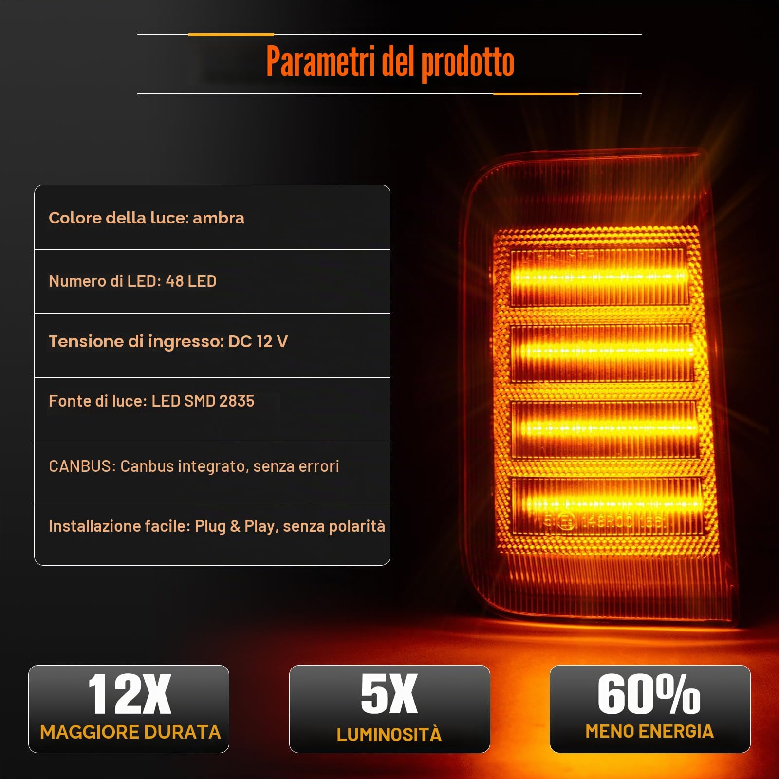 POPMOTORZ Led Indicatori di Direzione Specchietti, 2 Pezzi Frecce LED Specchietto 2835 SMD Trasparente con Canbus Senza Errori per Boxer Fi-at Ducato Ram Promaster C-itroen Jumper Relay