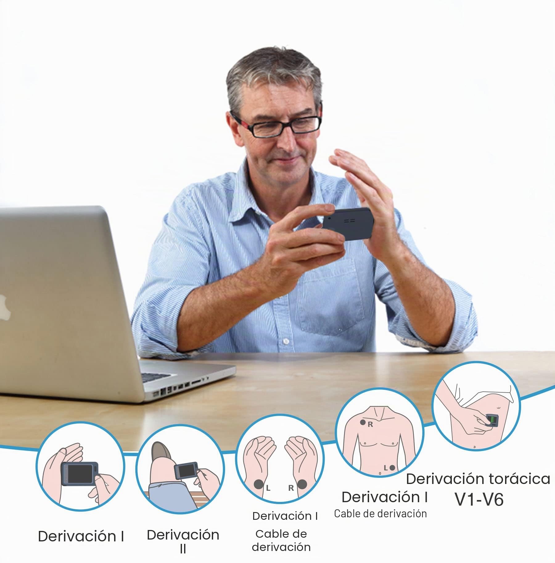 Wellue ECG Monitor, dispositivo de ECG Bluetooth con aplicación para iOS y Android, grabación de 30s / 60s / 5min, funciona con smartphone y PC, rastreador de salud cardíaca personal vestible