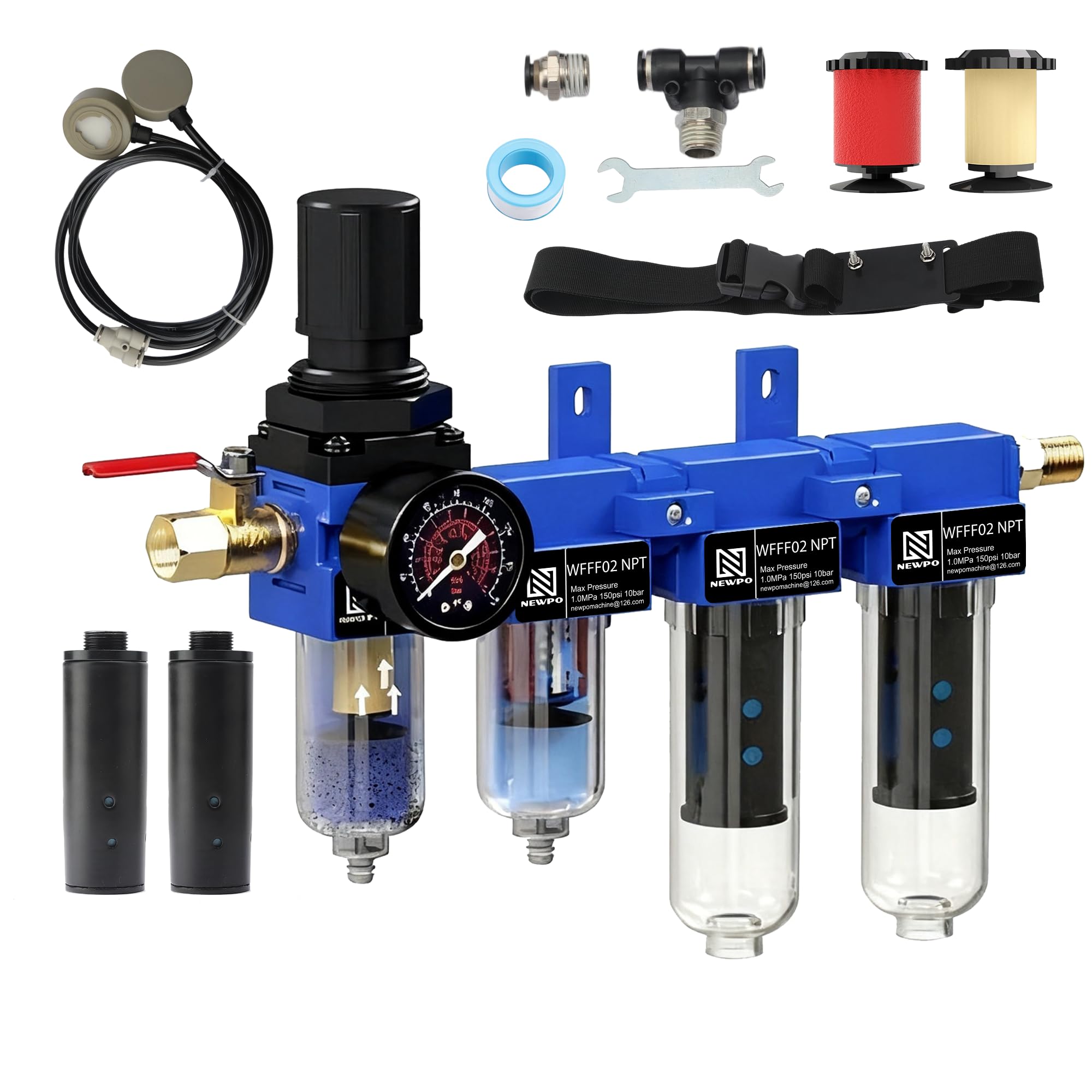 NEWPO Secador de aire NPT de 4 etapas de 1/4 pulgadas para compresor, regulador de filtro de aire, separador de agua/aceite/olor, latón de 5 μm y filtros coalescentes y desodorizantes de 0,01 μm