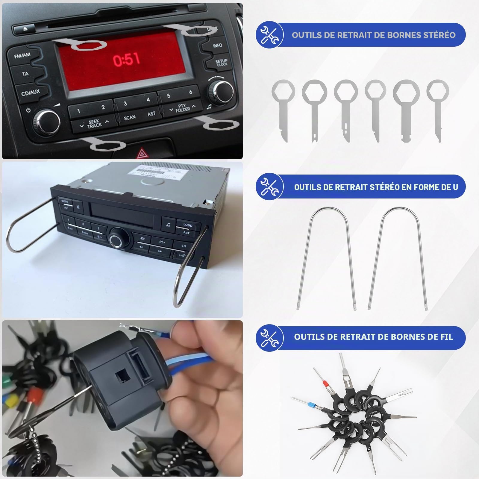DUBULL 38 Pièces Outil Demontage Garniture Voiture, Kit DéMontage Plastique Interieur Auto, Trousse Outillage Pour Carrosserie Panneau De Porte, Pince a Clips Automobile, Cle Extraction Autoradio