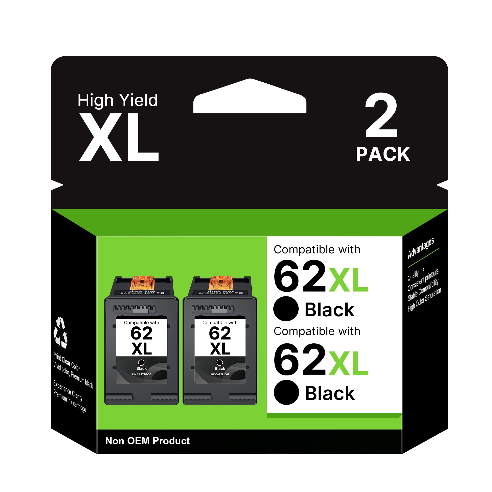 Cartouche 62xl Compatible pour Cartouche HP 62 Noir pour HP Envy 5640 5540