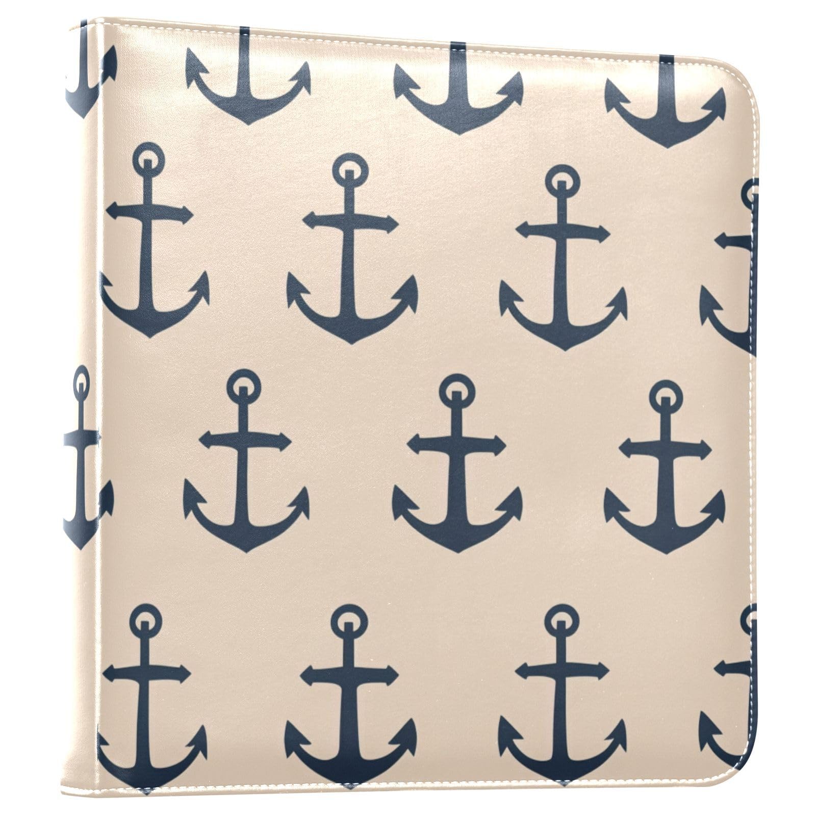 JIPONI Cute Black Anchors Large Photo Album, DIY Leather Cover Scrapbook Albums for 4x6 5x7 6x8 Pictures, Self Adhesive Memory Book for Wedding, Baby, Family