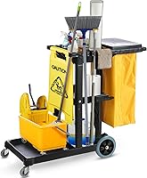 Houseables 440 LB Cleaning Cart with Wheels - Durable Janitorial Supply Organizer for Custodians, Maids & Commercial Housekeeping