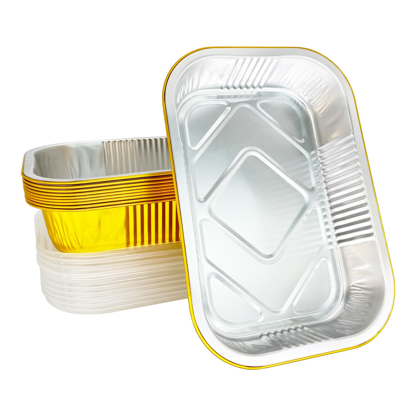 Notwoe 30 Stück Aluschalen Grill,Grillschalen Aluminium 1750ml/700ml/410ml,Aluschalen Mit Deckel,Alu Grillschalen Wiederverwendbar,Grill Aluschalen Für Kochen (Gold-10 Stück)