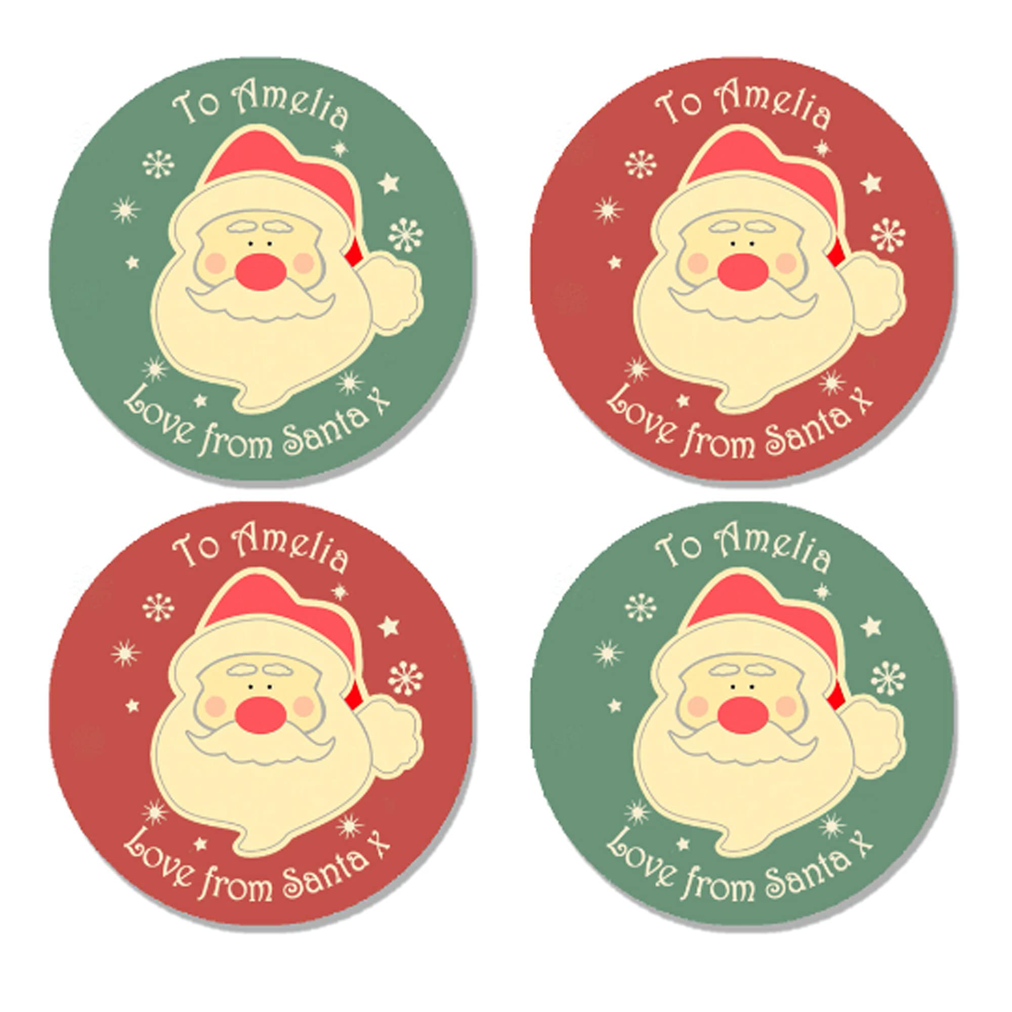 Treasured Forever Red, Blue 24 Personalised Christmas Stickers Gift Tag Labels Present Delivery From Santa (D4 - Red & Blue)
