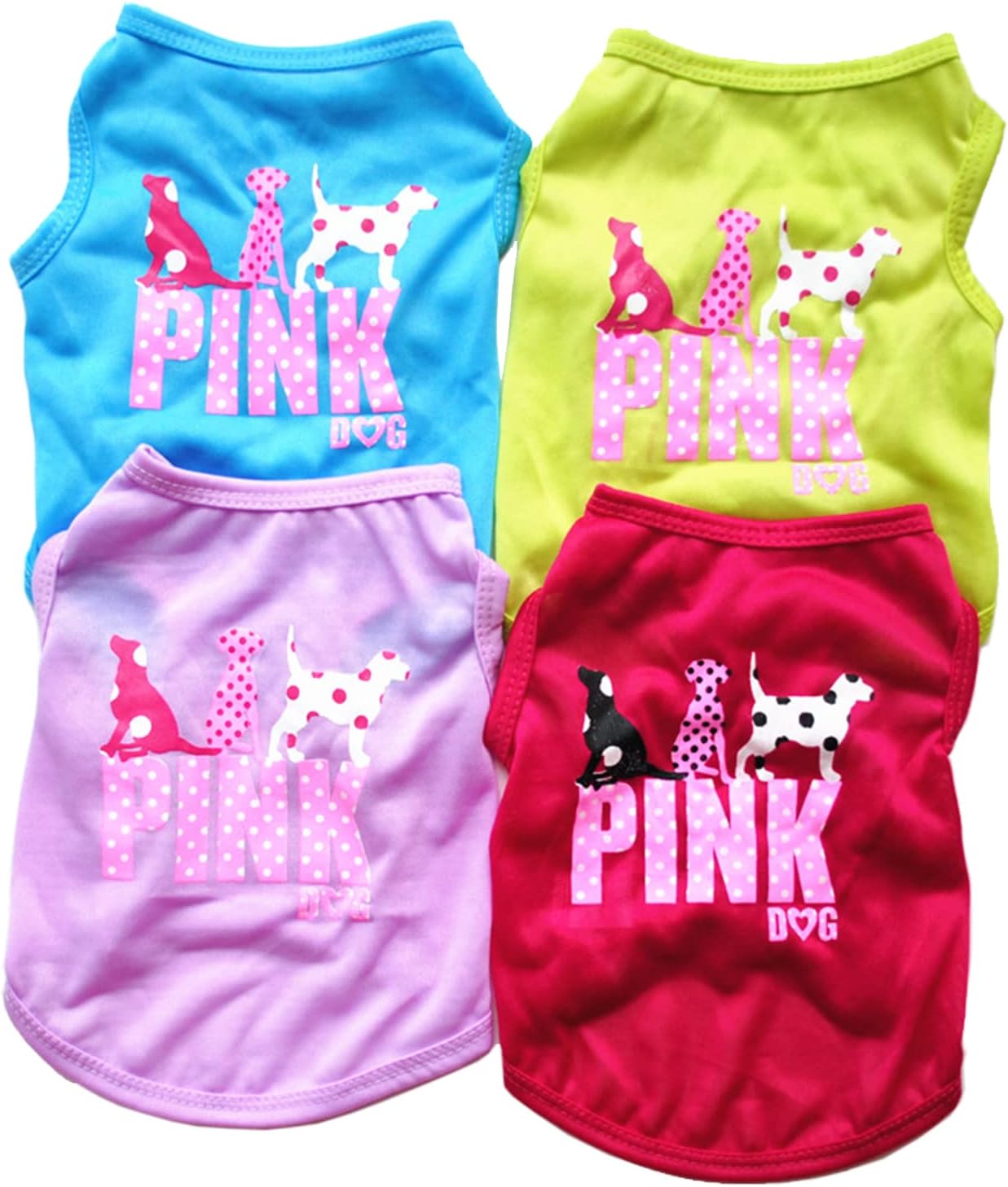 TENGZHI 4Pack Dog Shirt Vest Soft Lightweight Cotton Puppy Tshirt Pink Dog Printed Summer Sleeveless Yorkie Chihuahua Teacup Clothes for…