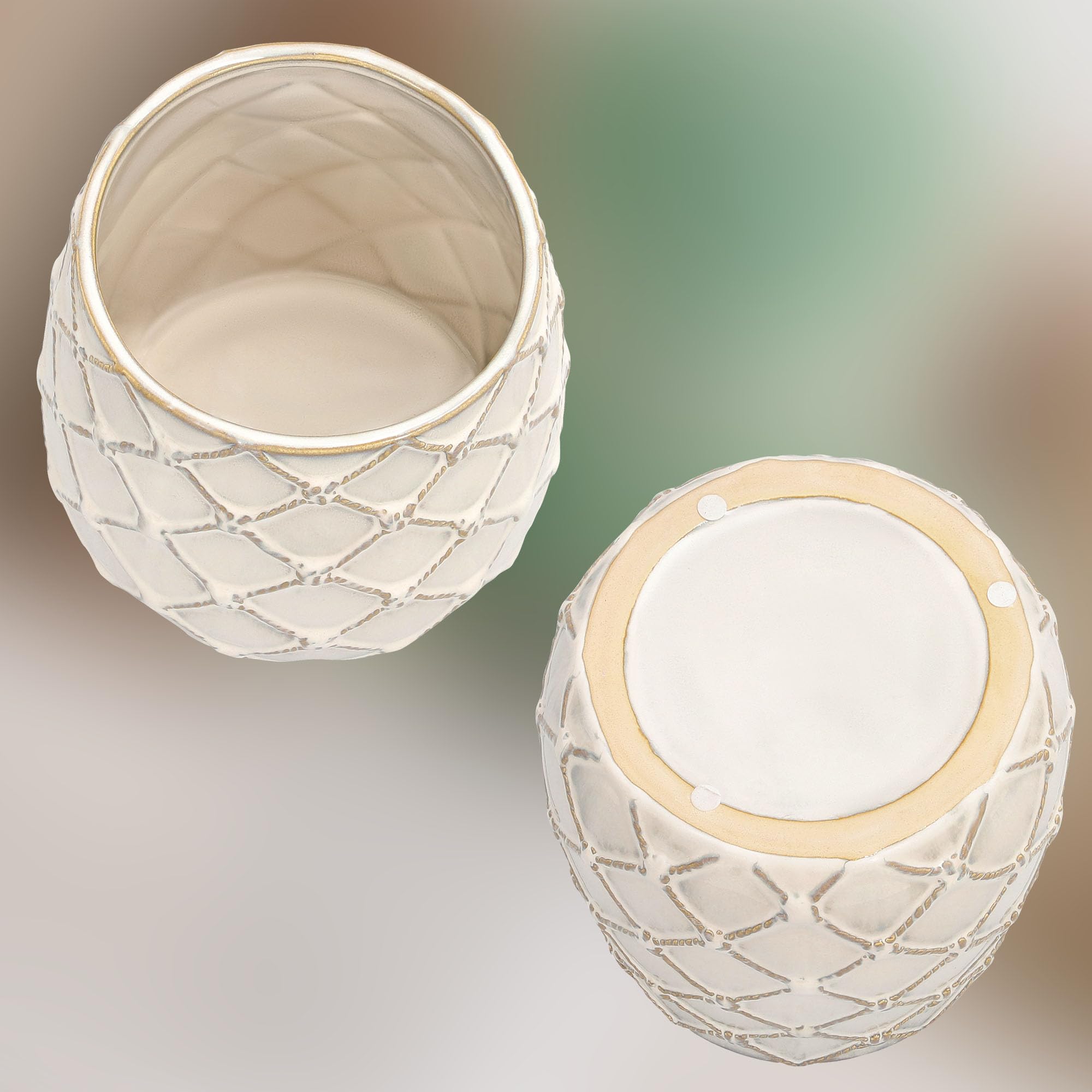 KOTARBAU® 2er Set Keramik-Blumentopf ⌀ 125 mm Übertopf Hell mit Ananas-Motiv