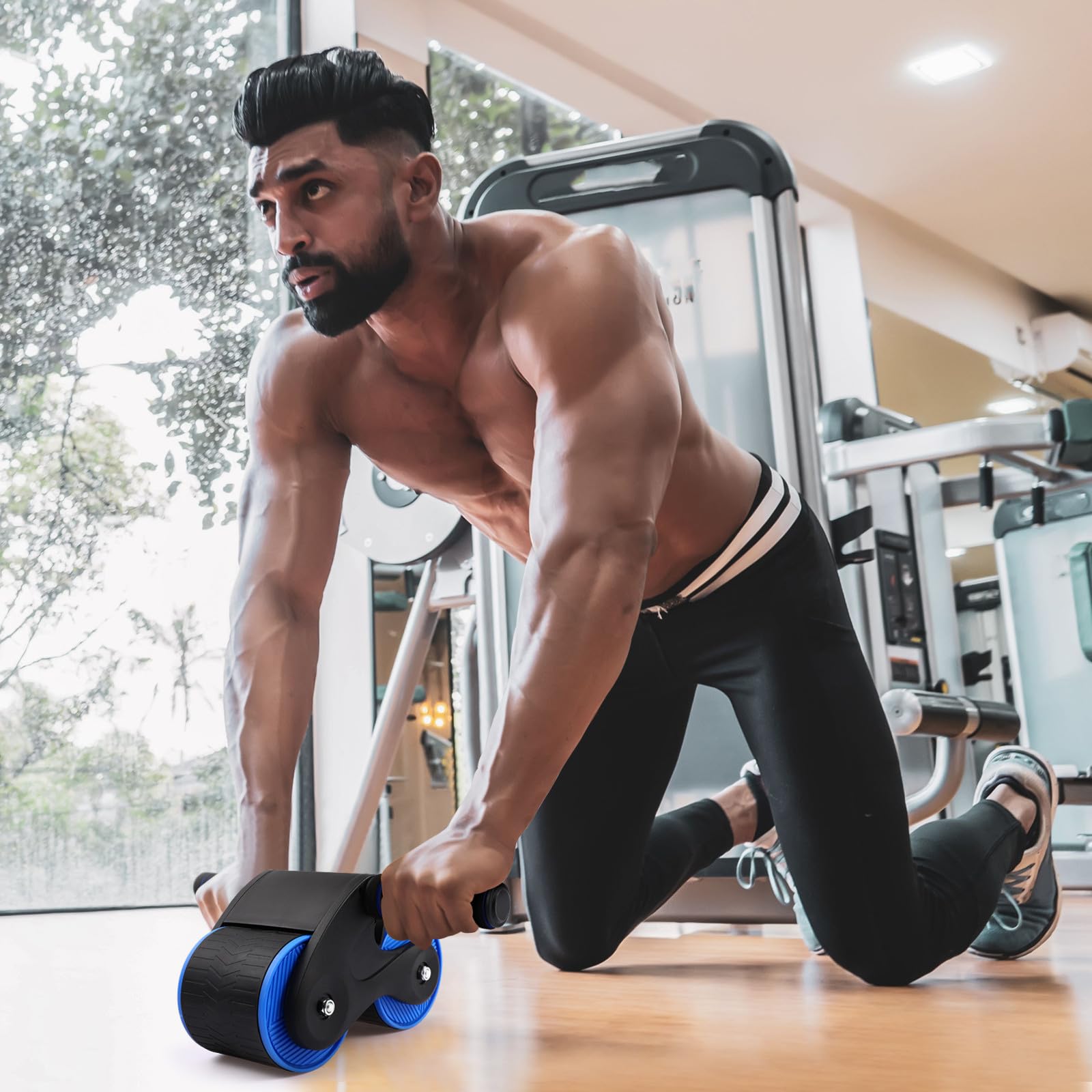 Rodillo de Rueda Ab con Rebote Automático para Entrenamiento Abdominal con Doble Ruedas, Almohadilla para Rodillas de Goma y Plástico, Equipo Flexible para Pecho y Color Aleatorio