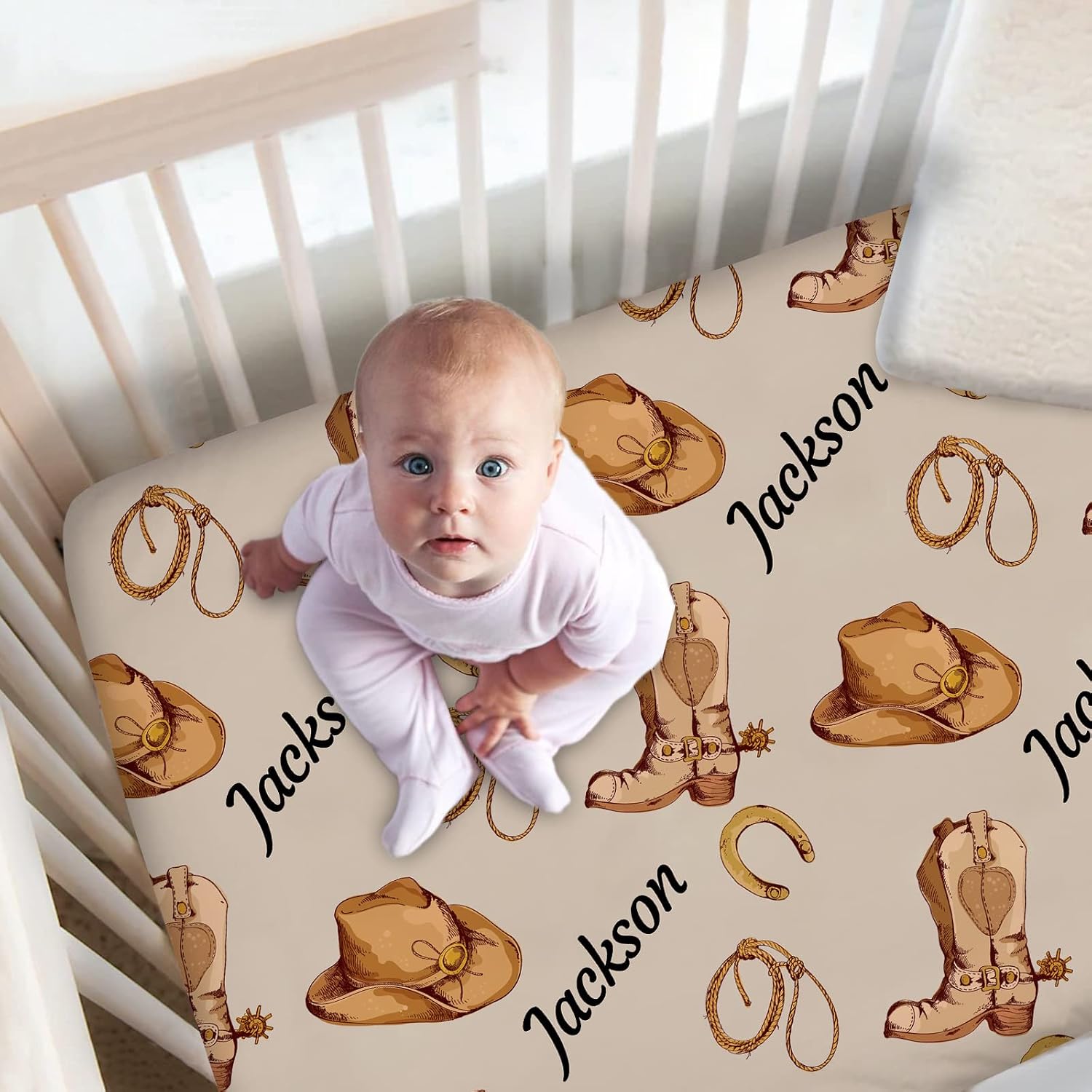Personalized Crib Bedding Set for Baby Boys, Custom West Baby Boy Crib Bedding Set with Name, Cowboy Nursery Bedding, 2 Piece Baby Crib Bedding Sets, Name Crib Comforter, Crib Fitted Sheets for Babies