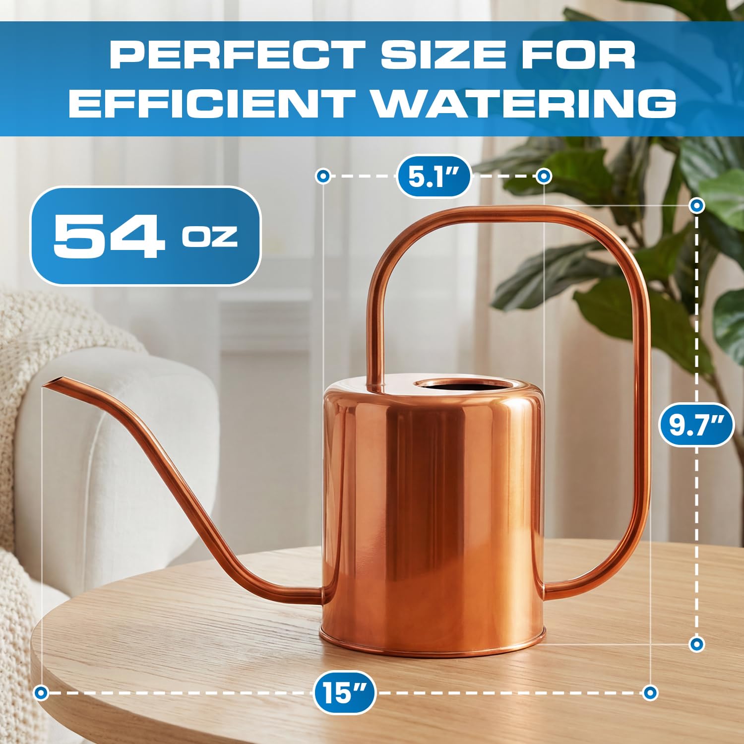 Plexon Metall-Gießkanne für Zimmerpflanzen, 1,5 l, Edelstahl, langer Auslauf, Gießkanne für den Außenbereich, Haus, Pflanze, Blume, Garten