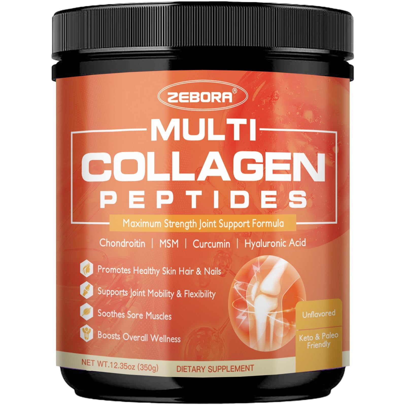 Multi-Collagen-Peptides-Powder for Joints Recovery with MSM & CS, Hydrolyzed Collagen Peptides with Hyaluronic Acid & Vitamin C for Women and Men Hair, Skin & Nails Support, Keto Friendly