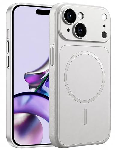HANIRY for iPhone 13 Cover Luxury Glass Matte Lens Protect Case Magnetic for Mag-Safe Wireless Charging Shockproof PC Cover for iPhone 13 Back Cover (Silver)