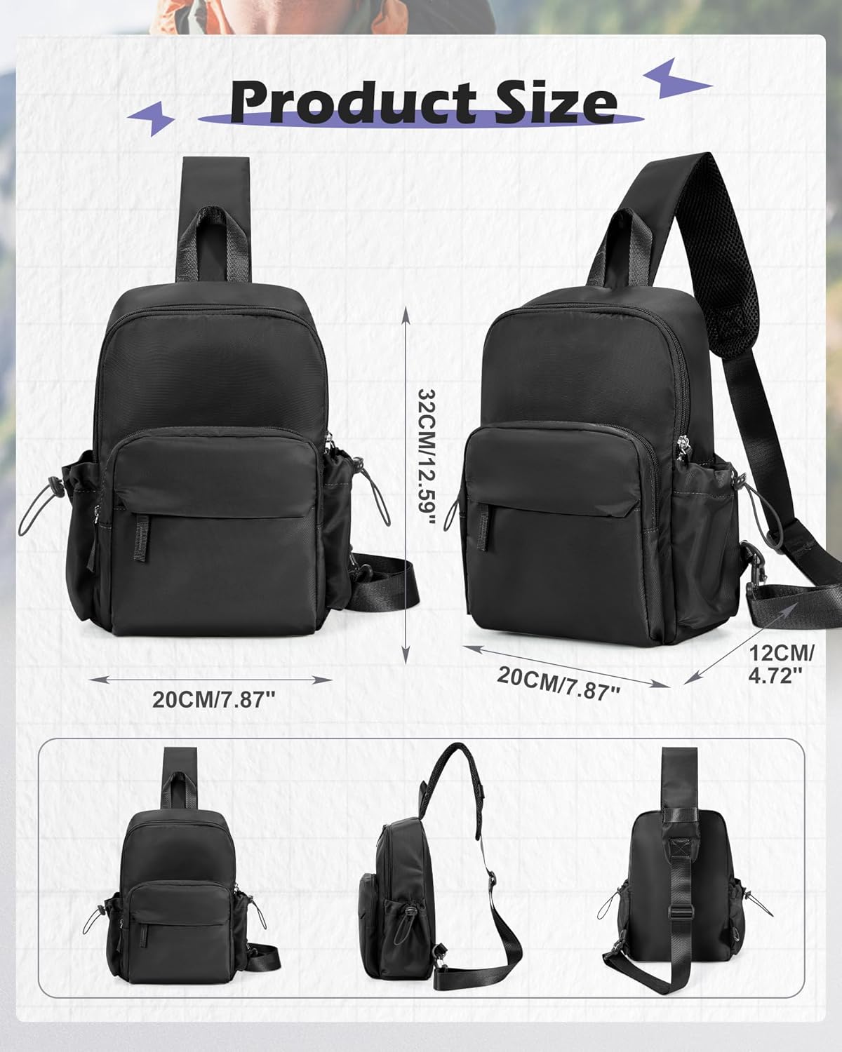 Crossbody Sling Backpacks Sling Bag for Men Women, Small Shoulder Backpack, Anti Theft One Strap Motorcycle Backpack, Mini Tactical Chest Bags Daypack for Casual Travel Hiking Gym Outdoor Sports Black - Image 3