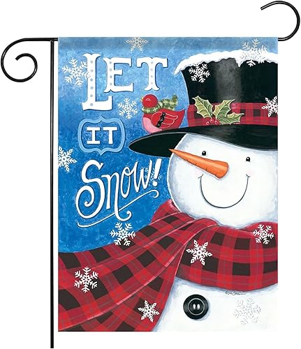 Miniatura 1 de YOWANYES Bandera pequeña de arpillera de arpillera de doble cara de 12 x 18 pulgadas para invierno, muñeco de nieve Let it Snow para Navidad,