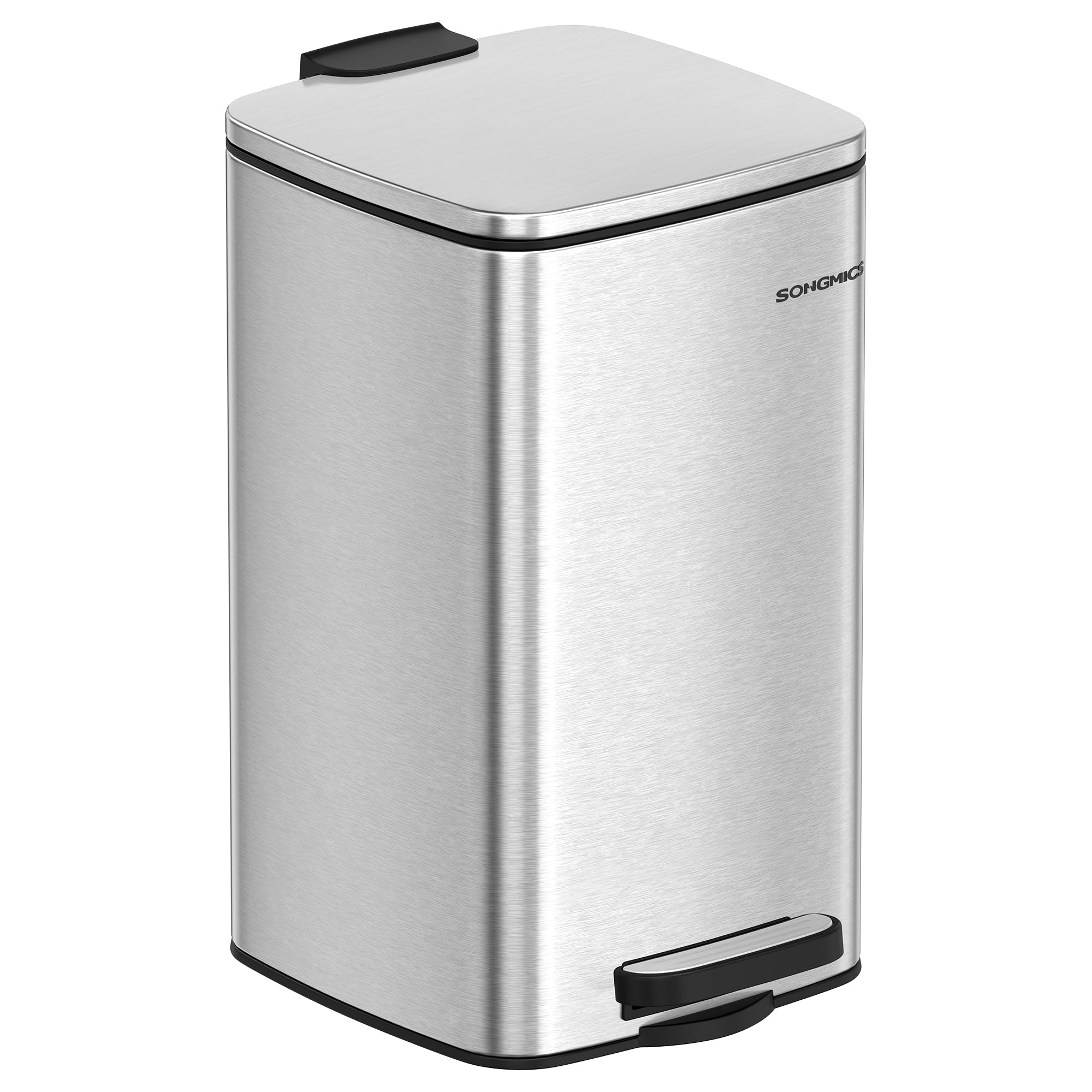 SONGMICS Kitchen Bin, 2.1-Gallon (8 L) Trash Bin, Steel Pedal Bin, with Inner Bucket, Soft Close and Stays Open, Metallic Silver LTB591E02