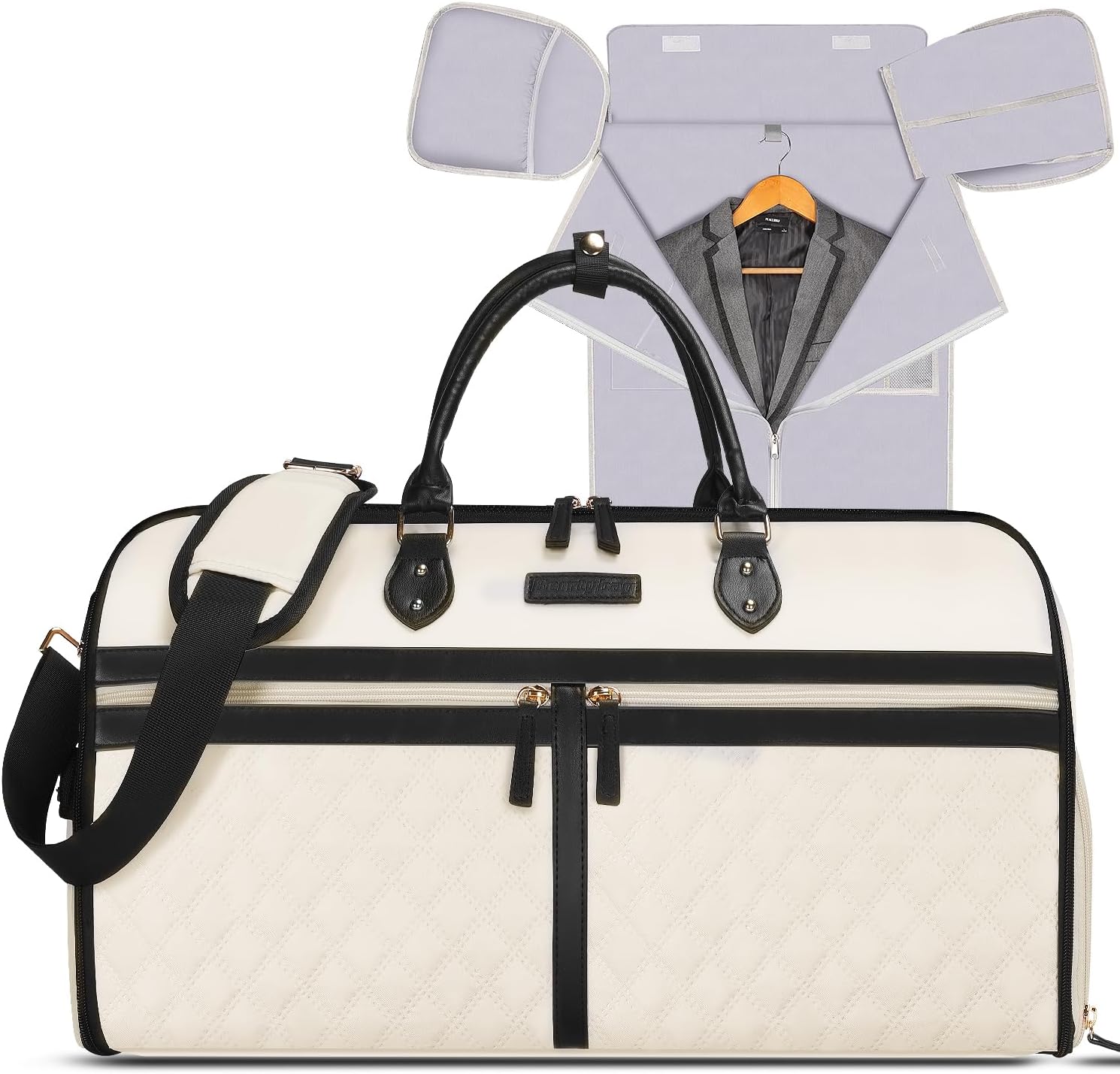 Convertible Garment Duffle Bags for Travel, Carry On Garment Bag with Shoe Compartment, 2 In 1 Travel Suit Bag with Shoulder Strap for Men Women, Waterproof Weekender Bag for Business Trip,Cream