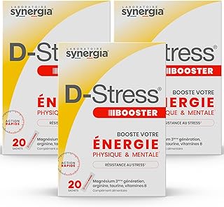 D-STRESS BOOSTER Lot de 3 + 1 Produit Synergia Offert | Magnésium de 3ème Génération + Taurine + Arginine + Vitamines B | Gère les Montées de Stress en 30 Minutes | LABORATOIRE SYNERGIA