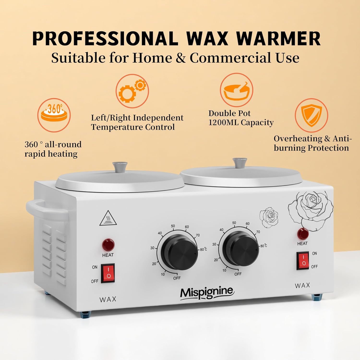 Double Wax Warmer Professional for Hair Removal, Large Wax Pot Electric Waxing Heater for Spa and Salon Equipment.