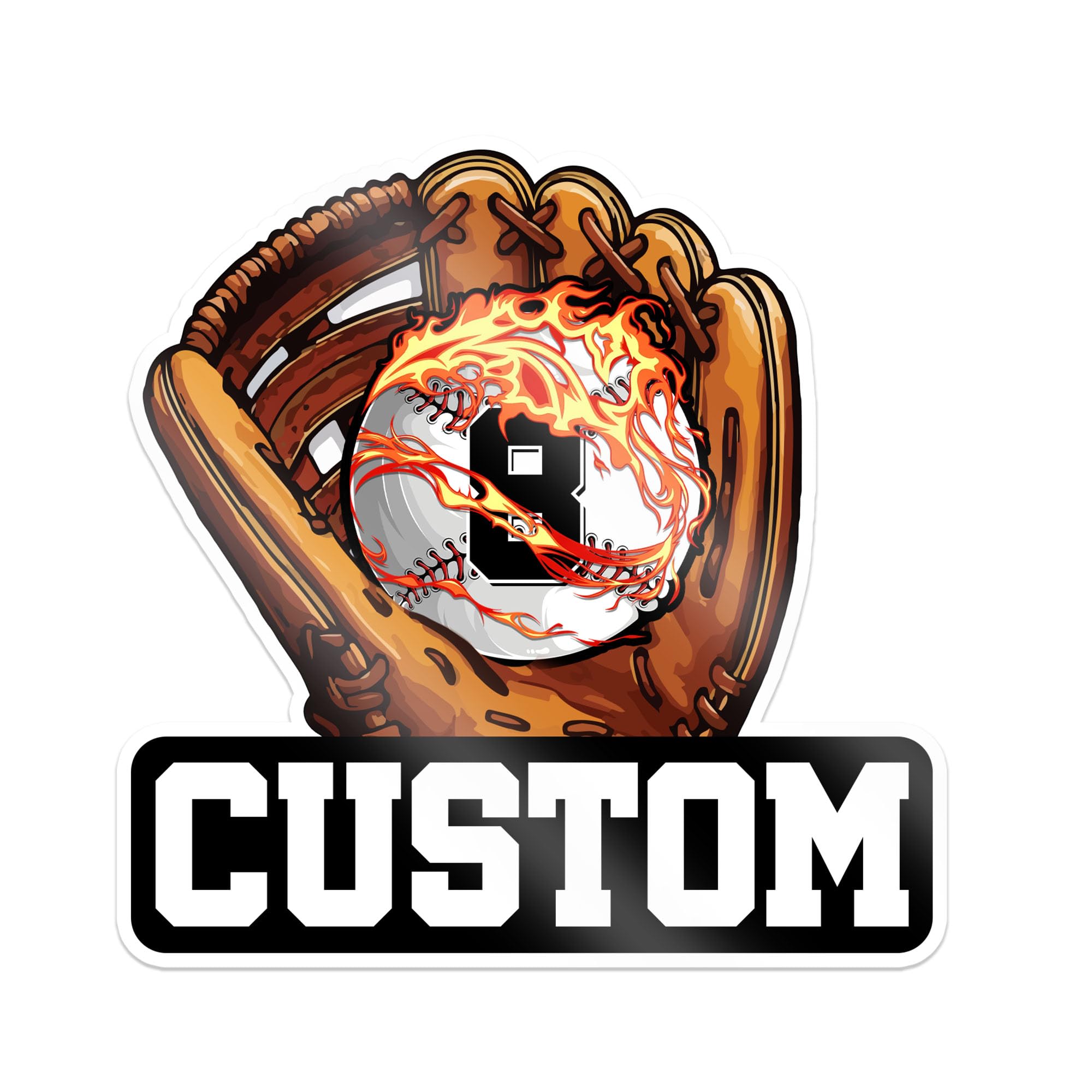 Custom Baseball Sticker – Personalized Softball Baseball Fire Player Name Number Team Decal – Waterproof Vinyl Stickers for Bat Knob, Helmets, Water