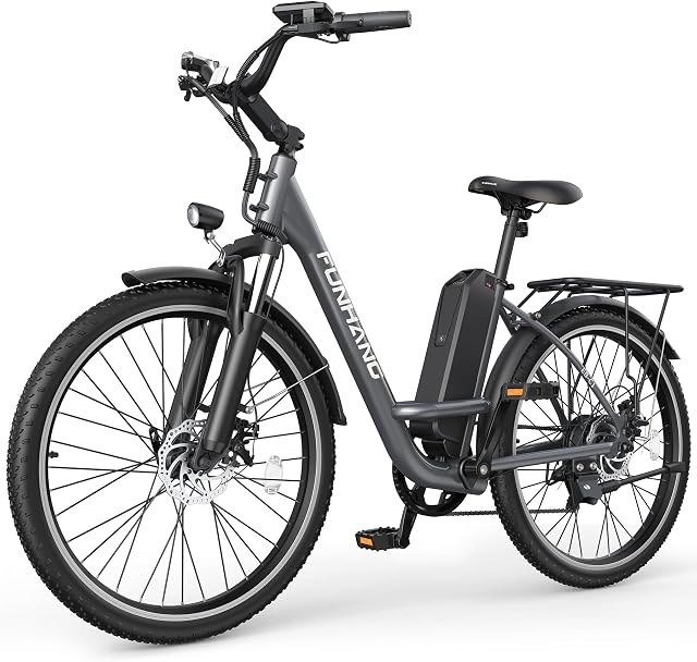 Funhang Electric Bike for Adults, 1000W Peak Ebike, 50Miles City Cruiser Ebikes, 26" Step Thru Electric Bicycle with 48V Removable Battery, Adjustable Stem, Rear Rack,7 Speed, UL2849 Certified