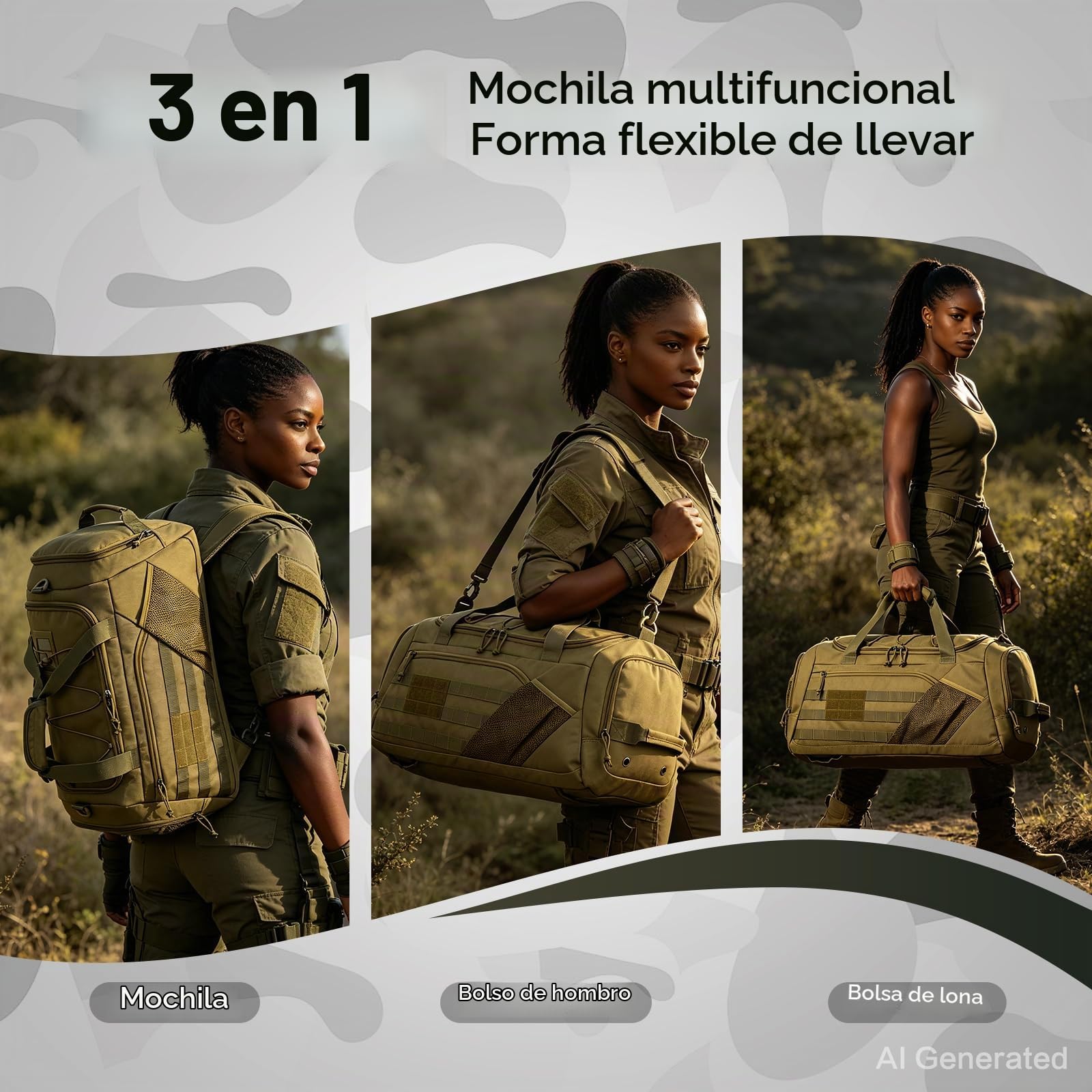 45L Bolsa Viaje Hombre 3 en 1 Bolsa Deporte Táctica para Gimnasio con Compartimento Zapatos, Bolsillo húmedo y Función de Mochila para Camping, Viajes, Fin de Semana, Marrón