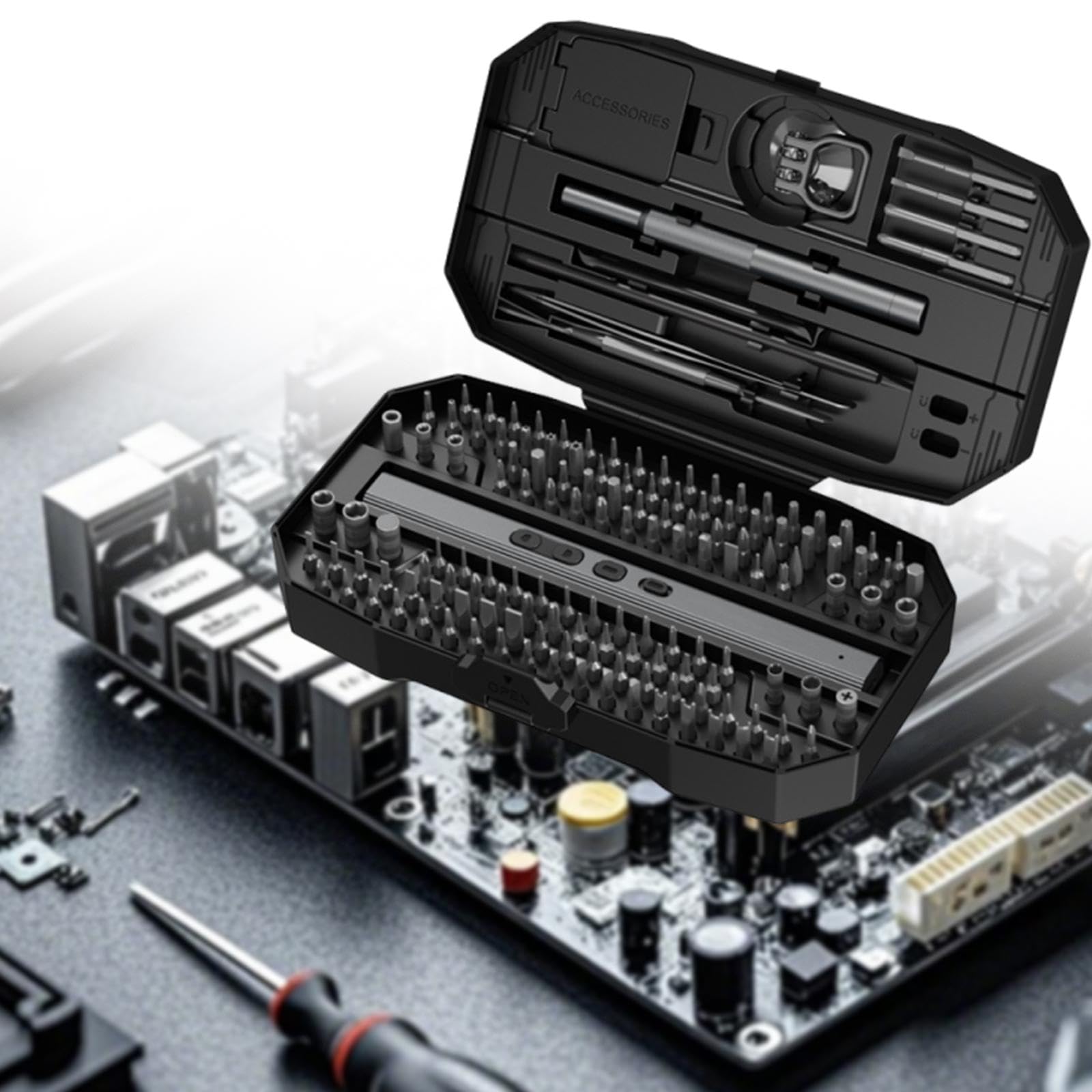Fenteer Juego Completo de Destornilladores Portátiles, Kit Electrónico 153 en 1, Negro