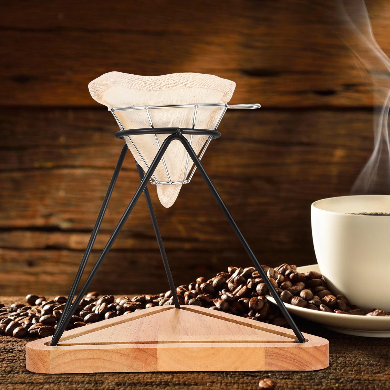 Edelstahl Kaffeetropfständer 1 Satz für Zuhause und Büro | Handfilter Zubereiter, Wiederverwendbarer Filterkorb und Tuch, Zubehör für Kaffeestation