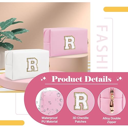 Miniatura 3 de Bolsa de maquillaje personalizada con inicial A-Z, pequeña bolsa de cosméticos de chenilla de poliuretano con cremallera, bolsa organizadora de