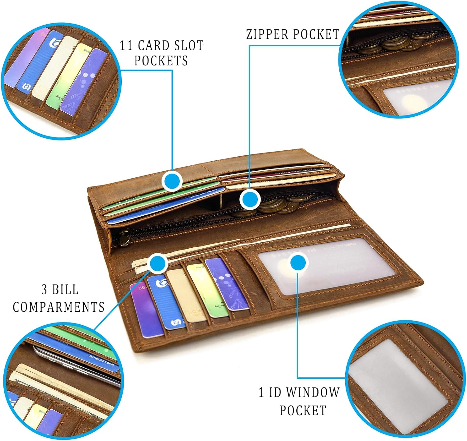 Vintage Genuine Leather Long Wallet for Men Women image 4