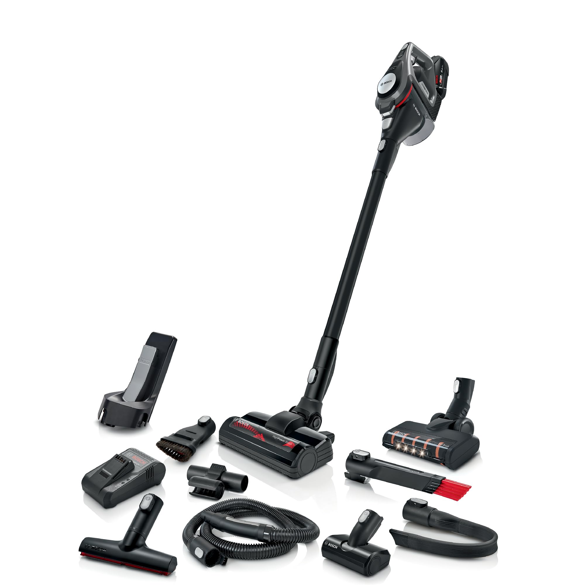 Bosch Akku-Staubsauger Unlimited 8 BSS825MULT, kabellos, HEPA-Filtersystem, 10 Jahre Motorgarantie, hohe Saugkraft, Lange Laufzeit, austauschbarer 5.0 Ah Akku, Schnellladegerät, Mini-Turbo-Düse, grau