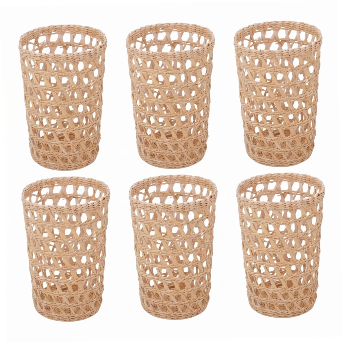 Vasos para lápices, 6 unidades, hechos a mano, con pajilla, mangas de aislamiento térmico para tazas, decoración pequeña y de escritorio, cesta de ratán pequeña, organizador de lápices de