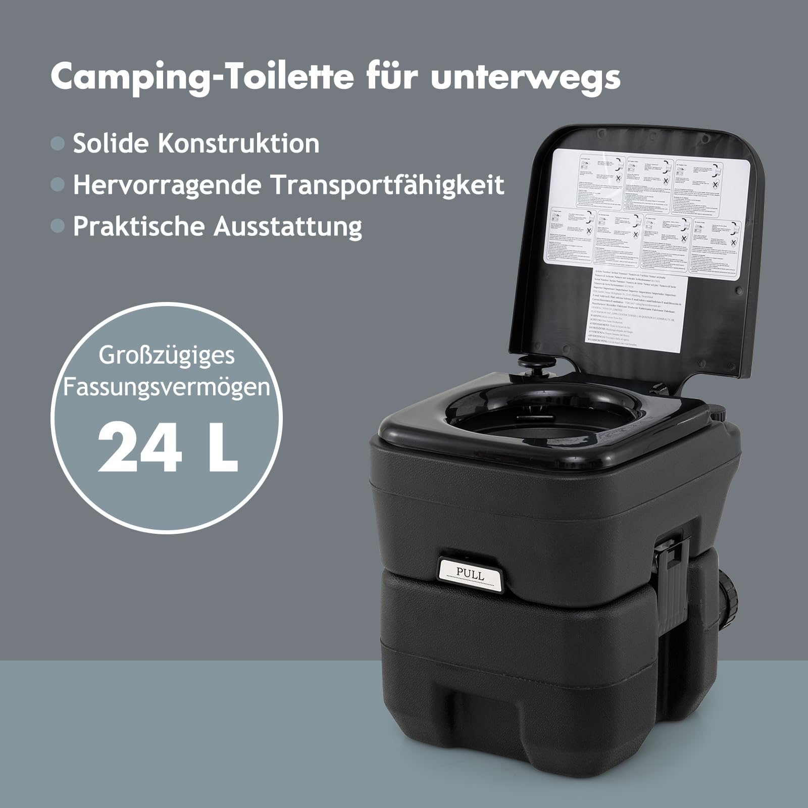 GYMAX Campingtoilette, 20L Reise-Totillete mit auslaufsicherem Toilettensitz, abnehmbarem Abwassertank & Griff, Mobile Campingklo für Reisen, Garten & Camping